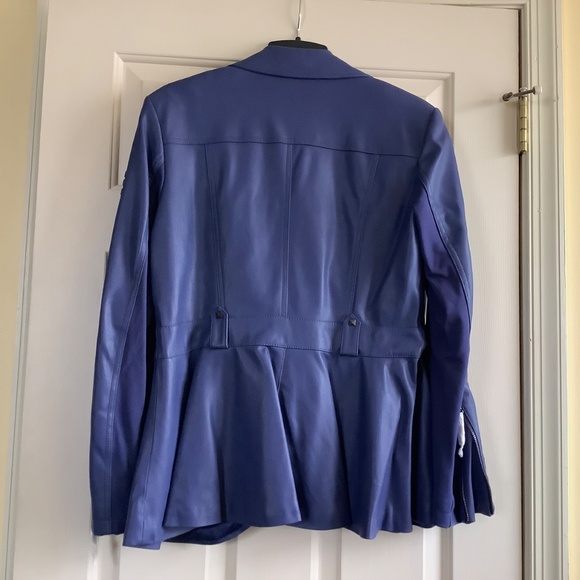 G.I.L.I. Faux Leather Peplum Motorcycle Jacket Deep Cobalt SZ 12 - Picture 4 of 16